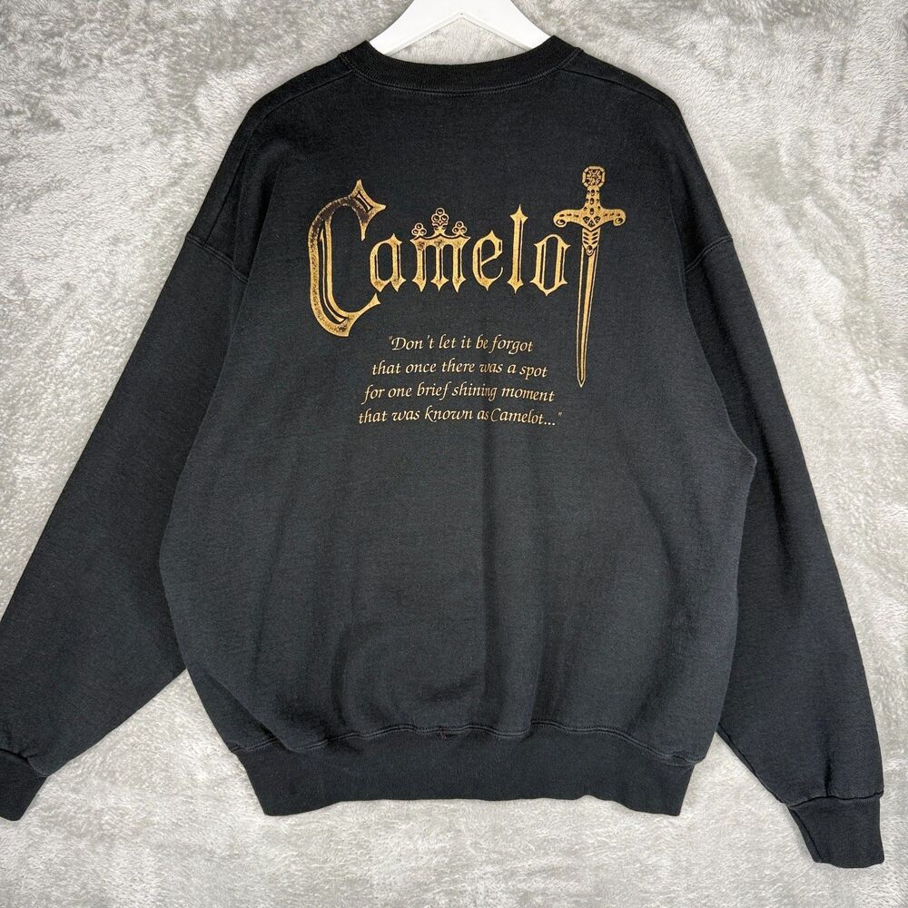 Vtg 90s Camelot Sweatshirt Men XL Robert Goulet Black Crewneck Heavy Musical USA